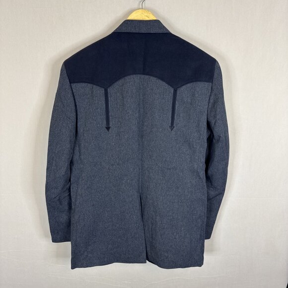 Circle S Dallas Blue Gray Western Yoke Blazer Jacket Men 44 Cowboy Sport Coat - Picture 4 of 7